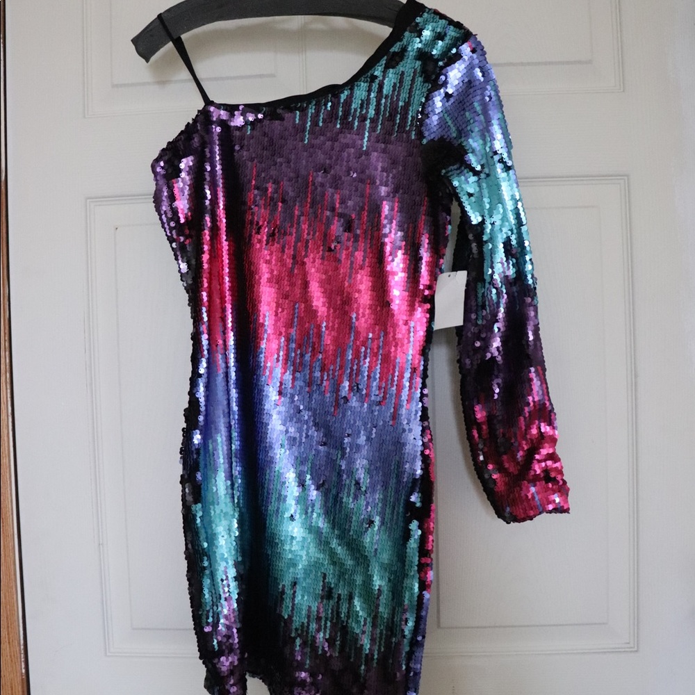 Sparkly Multi Colored One Shoulder Dress